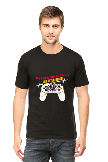 Never Stop Playing: Black Unisex Gamer Tee